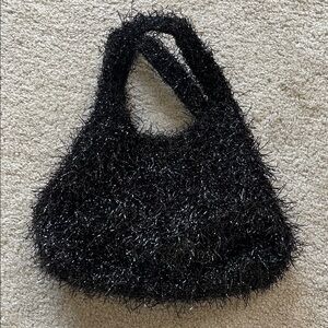 Vintage textured shiny black handbag - excellent condition